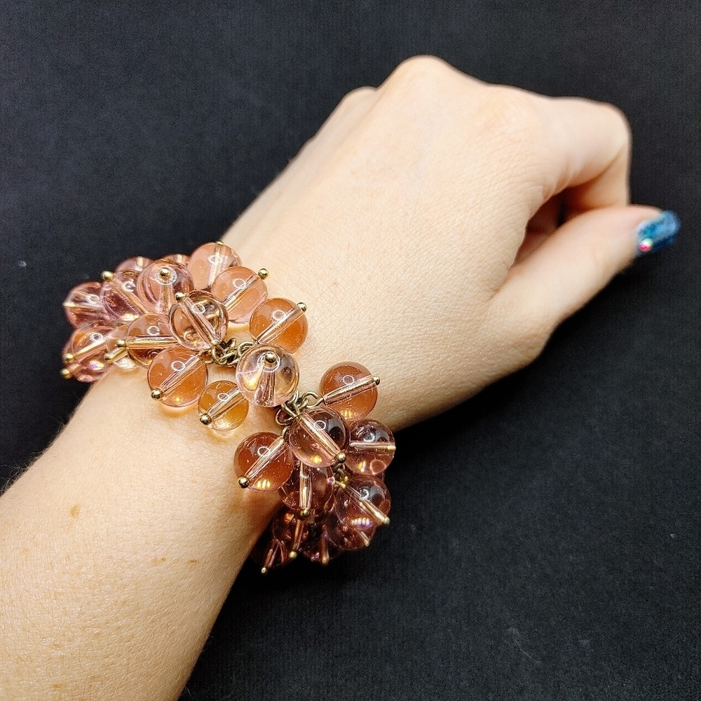 Pink Glass Bead Cha Cha Cluster Statement Bracelet